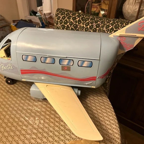 VINTAGE 1990s Mattel Barbie Doll Blue Jumbo Jet Airplane Plane